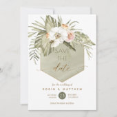 Elegante Palm Blätter Blumengrün Save The Date (Vorderseite)