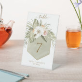 Elegante Palm Blätter Blumengrün Tischnummer Sockelschild (In SItu)