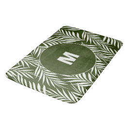 Elegante Palm Blätter Dunkelgrün Mit Monogramm Badematte