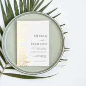 Elegante Palm Tree Blätter Hochzeit in einem Gold Folieneinladung