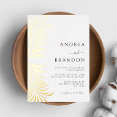 Elegante Palm Tree Blätter Hochzeit in einem Gold Folieneinladung