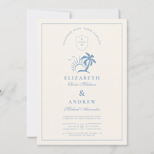 Elegante Palm Tree Hand Drawn Wedding Einladung (Vorderseite)