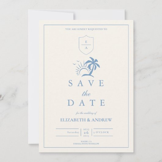 Elegante Palm Tree Hand Drawn Wedding Save The Date (Vorderseite)