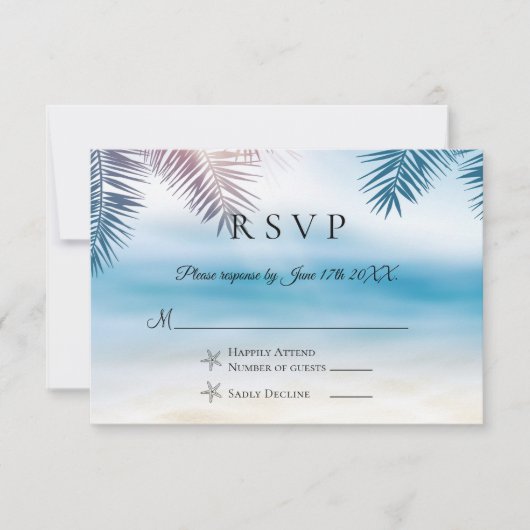 Elegante Palm Tree Tropical Beach Wedding RSVP Car (Vorderseite)