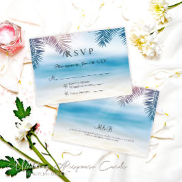 Elegante Palm Tree Tropical Beach Wedding RSVP Car Karte