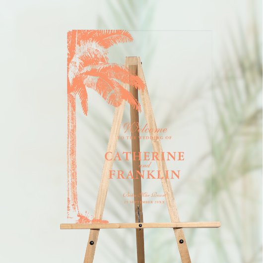 Elegante Palm Tree Tropical Wedding Willkommen Acrylschild