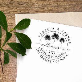 Elegante Palm Trees Couple Family Rücksendeadresse Permastempel