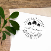 Elegante Palm Trees Couple Family Rücksendeadresse Permastempel