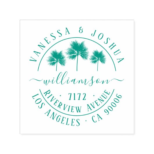 Elegante Palm Trees Couple Family Rücksendeadresse Permastempel (Design)