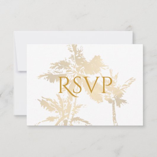 Elegante Palm Trees Gold Classic Text Beach Hochze RSVP Karte (Vorderseite)