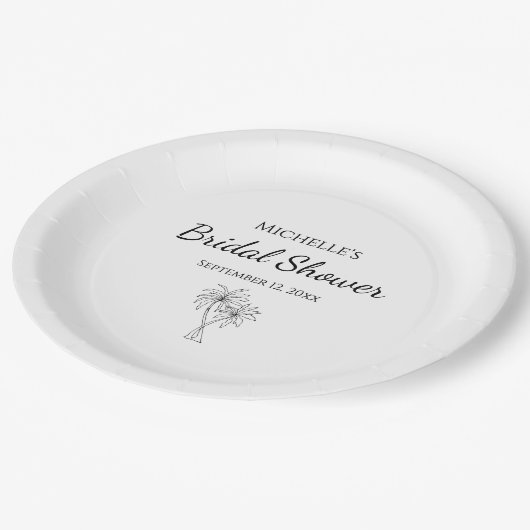 Elegante Palmen Bäume Modernes Brautparty Tropisch Pappteller (Schrägansicht)