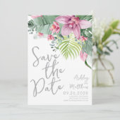 Elegante Palmen Blätter Hochzeit Save The Date (Stehend Vorderseite)