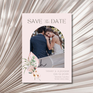 Elegante Palmwedding-Bogen-Destination-Foto Save-t Save The Date