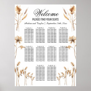 Elegante Pampas Grass 10 Tische Hochzeitssitze Poster