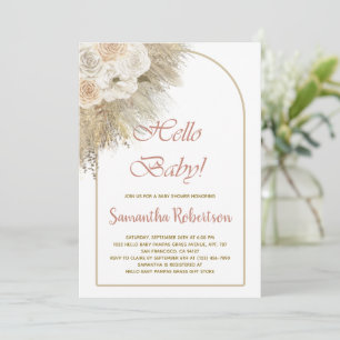 Elegante Pampas Grass Bohemische Rose Kinderdusche Einladung