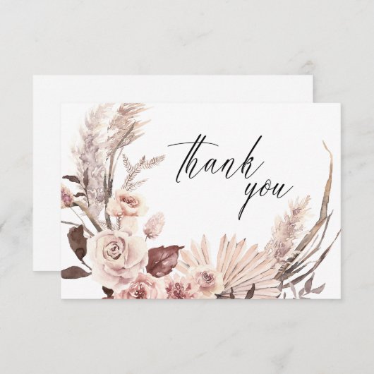 Elegante Pampas Grass Floral Cream Blume Hochzeit Dankeskarte (Vorne/Hinten)