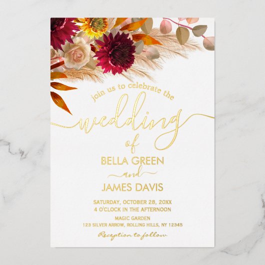 Elegante Pampas Grass Foto Wedding Party Folieneinladung (Vorderseite)