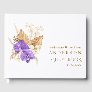 Elegante Pampas Grass Lila Orchid Rose Hochzeit Gästebuch