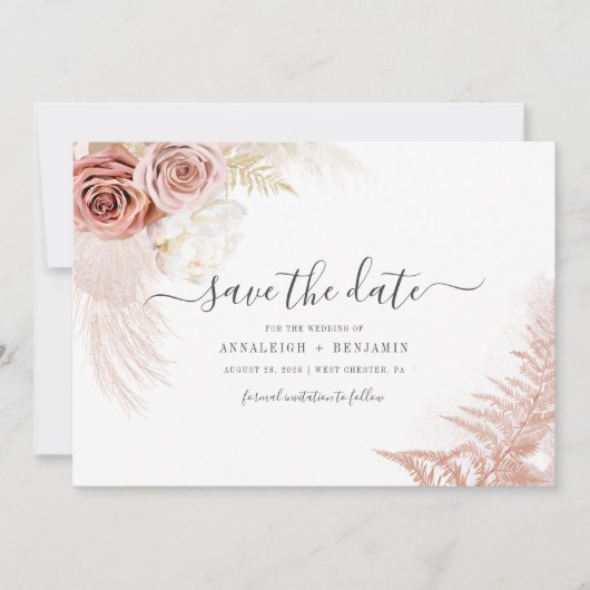 Elegante Pampas Grass Terracotta Wedding Save The Date (Vorderseite)