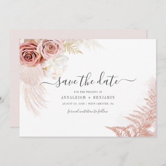 Elegante Pampas Grass Terracotta Wedding Save The Date (Vorne/Hinten)