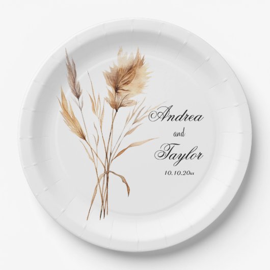 Elegante Pampas Grass Wedding Pappteller (Vorderseite)