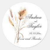 Elegante Pampas Grass Wedding Runder Aufkleber (Vorderseite)