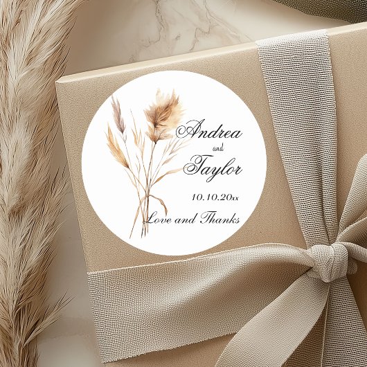 Elegante Pampas Grass Wedding Runder Aufkleber