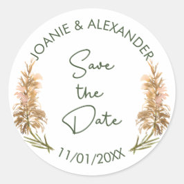 Elegante Pampas Grass Wedding Save the Date Runder Aufkleber