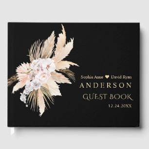 Elegante Pampas Grass Weiße Orchideen Rose Hochzei Gästebuch