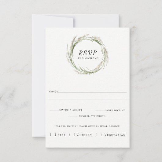 Elegante Pampas Grass Wreath Wedding RSVP Card (Vorderseite)