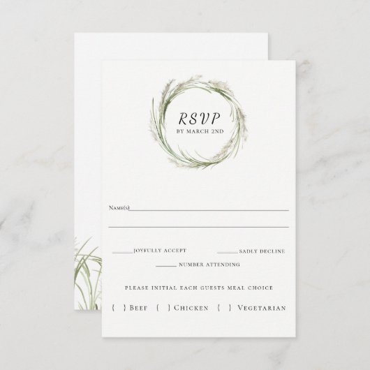 Elegante Pampas Grass Wreath Wedding RSVP Card (Vorne/Hinten)