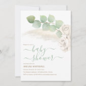 Elegante Pampas und Elfenbein Rose Einladung Dusch (Vorderseite)