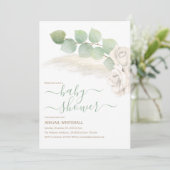 Elegante Pampas und Elfenbein Rose Einladung Dusch (Stehend Vorderseite)