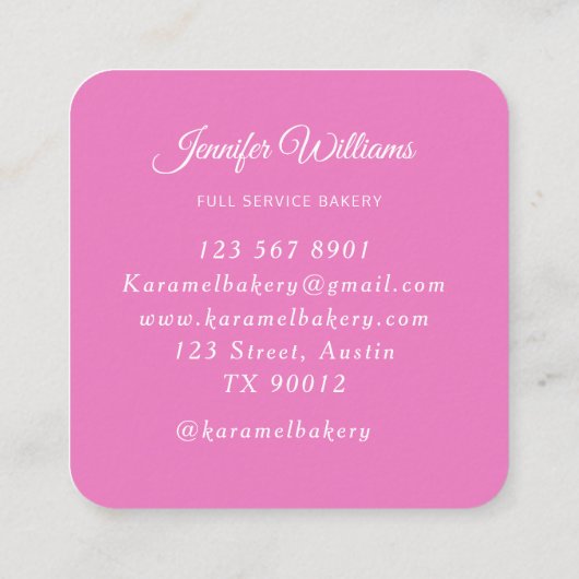 Elegante panadería con utensilios de arco rosado quadratische visitenkarte (Rückseite)