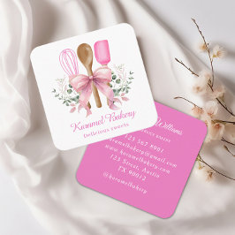 Elegante panadería con utensilios de arco rosado quadratische visitenkarte