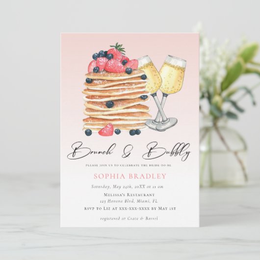Elegante Pancakes Pink Bridal Brunch Einladung (Stehend Vorderseite)