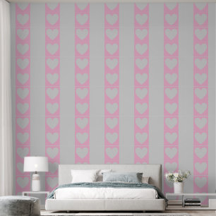Elegante Panels mit rosa Herzen und grauen Streife Tapete