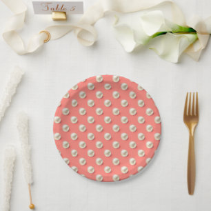 Elegante Pappteller mit Perlenakzenten Coral