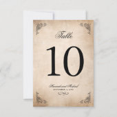 Elegante Parchment Wedding Tischnummer Card (Vorderseite)