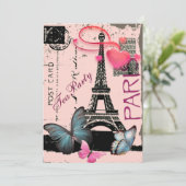 elegante Paris eiffel Turm Vintage Hochzeit Einladung (Stehend Vorderseite)