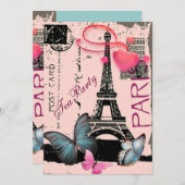 elegante Paris eiffel Turm Vintage Hochzeit Einladung (Vorne/Hinten)