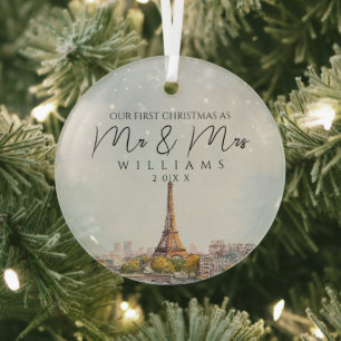 Elegante Pariser Skyline zum ersten Weihnachten al Ornament Aus Glas