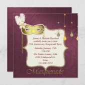 Elegante Party Einladung Maroon & Gold Masquerade (Vorne/Hinten)