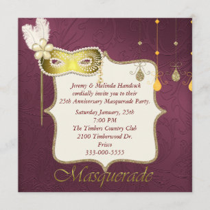 Elegante Party Einladung Maroon & Gold Masquerade