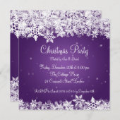 Elegante Party Einladung Winterschneeflocken Lila (Vorne/Hinten)