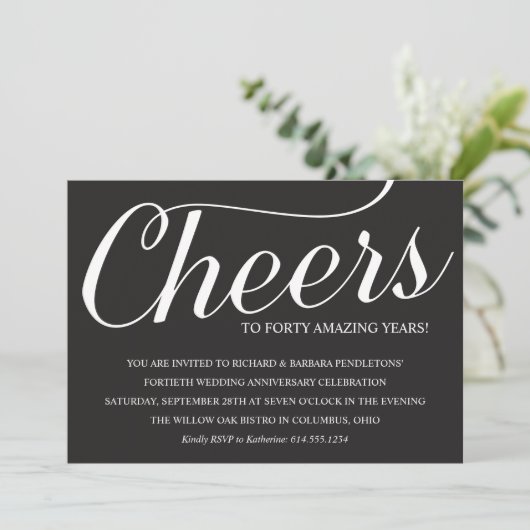 Elegante Party Einladung zum 40. Hochzeitstag (Stehend Vorderseite)
