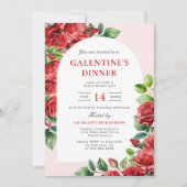 Elegante Party Galentine-Rote Rosen zum Abendessen Einladung (Vorderseite)