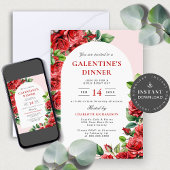 Elegante Party Galentine-Rote Rosen zum Abendessen Einladung