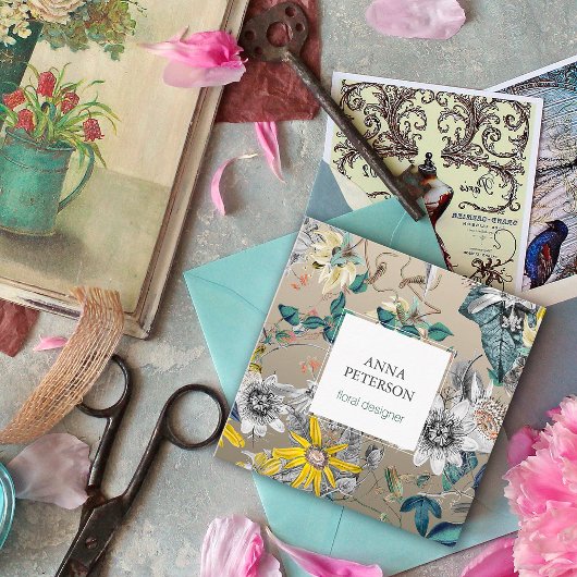 Elegante Passion-Blume auf Silbergrau Quadratische Visitenkarte