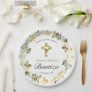 Elegante Pastel Bautizo Bebé Pappteller